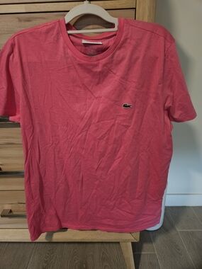 Lacoste Pink Short Sleeve Crewneck T-Shirt with Crocodile Logo